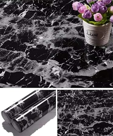 Yancorp Black Marble Contact Paper Granite Wallpaper Self Adhesive Counter Top Removable Film Vinyl Peel-Stick Bachsplash Shelf Liner (11.8
