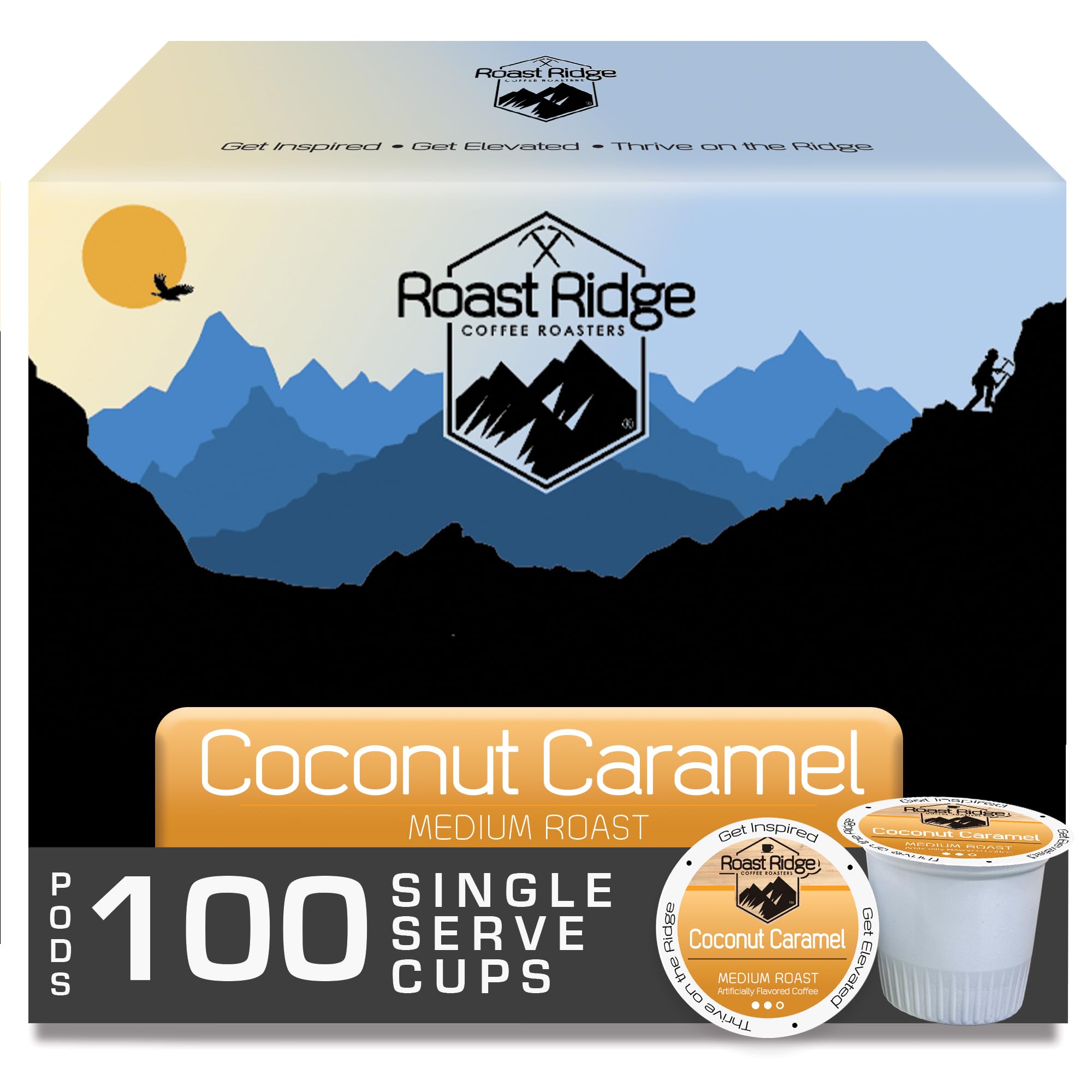 Roast Ridge Single Serve Coffee Pods for Keurig K-Cup Brewers, Coconut Caramel, Medium Roast, 100 Count