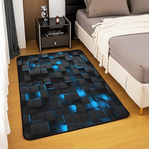 Miniatura 4 de Feelyou Alfombras azules y negras para sala de estar, dormitorio, 5 x 7 pulgadas, alfombra geométrica ligera, geométrica, juego de alfombras