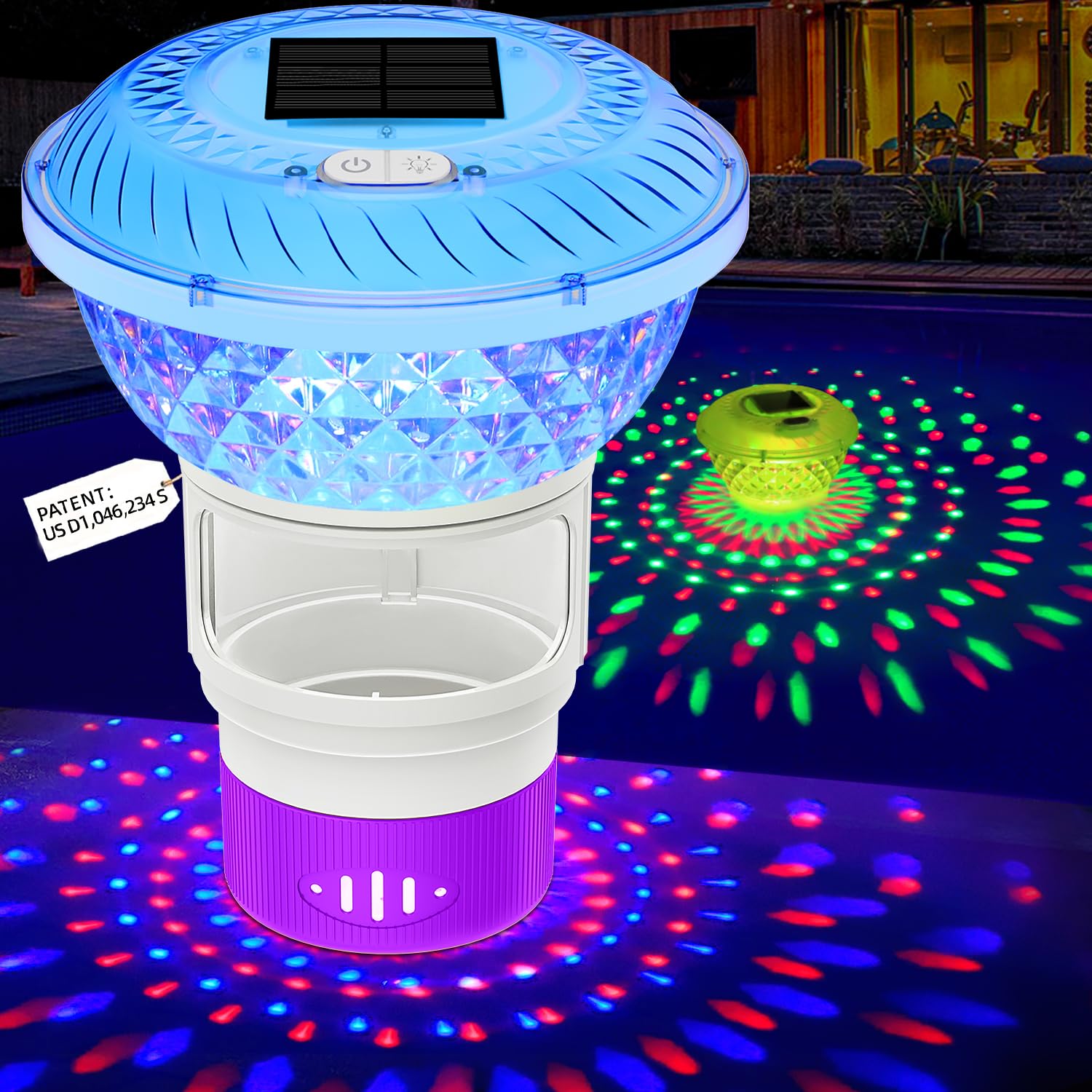 Solar Chlorine Floater w/RGBLight,Pool Chlorine Floater,Purple
