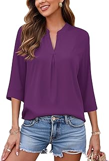 Blusas elegantes para mujer, estilo casual, manga 3/4, cuello en V, plisadas, camisas de trabajo