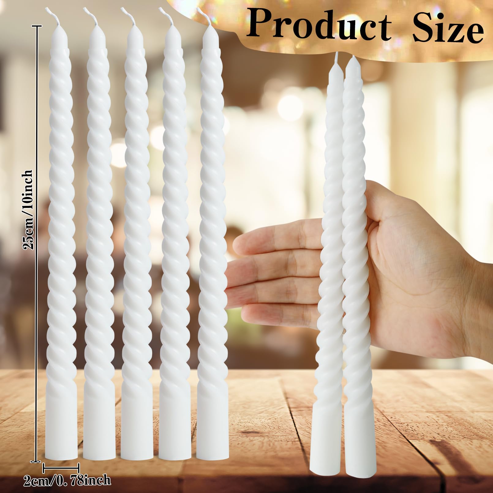 Cptoion Spiral Taper Candles,10 Inch Twisted Taper Candles,Unscented Dripless Twisted Candlesticks, White Spiral Taper Candles for Home Decoration,Dinner Party Wedding Holiday (24 Pcs)
