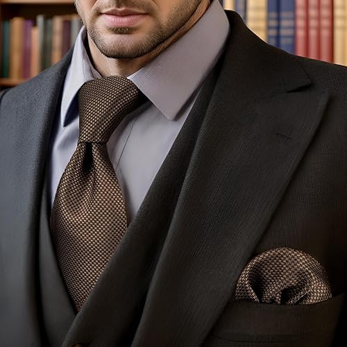 Vista 81 de S&W SHLAX&WING Conjunto de corbata de color sólido y pañuelo de bolsillo para hombre C33