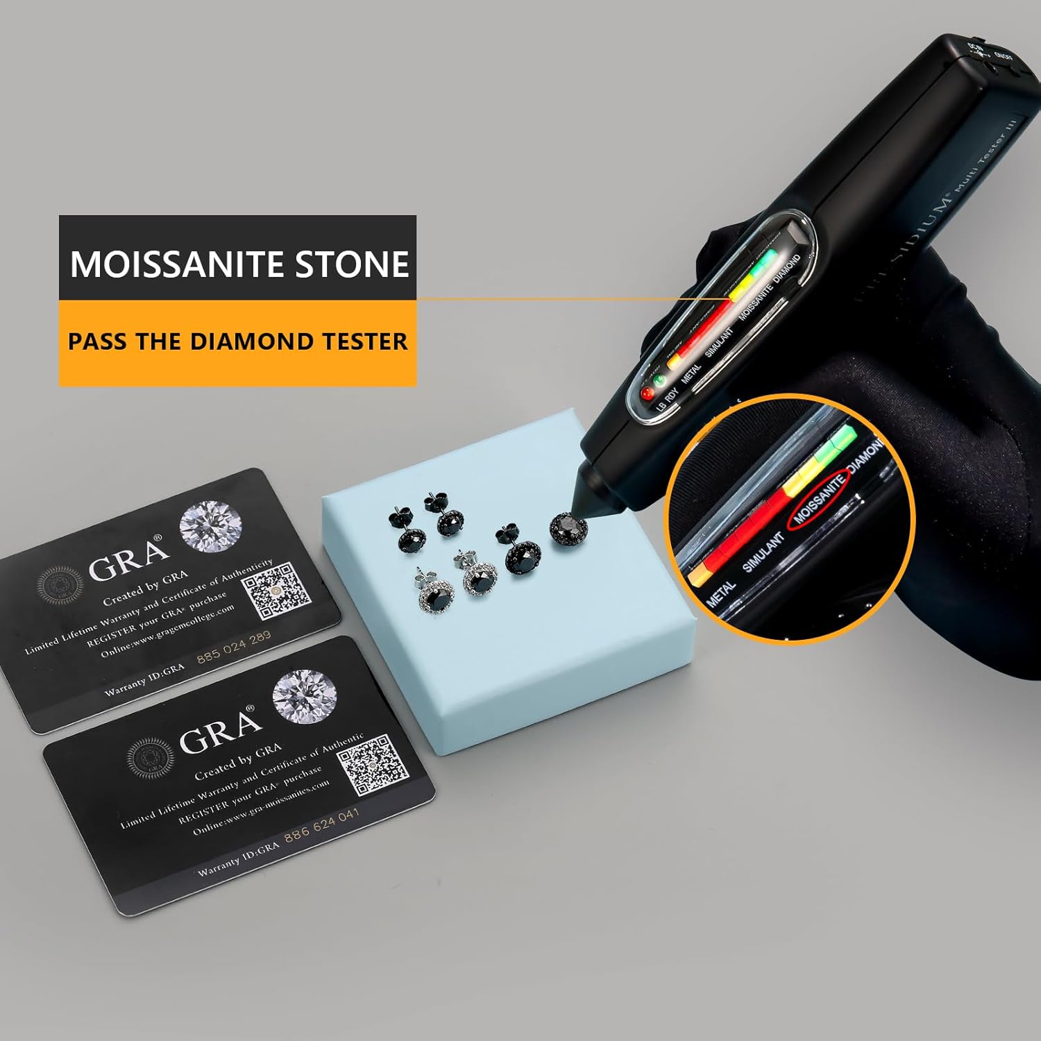 KRKC Black Moissanite Stud Earrings for Men, D Color VVS1 Clarity, Lab Created Diamond Earrings, Vermeil 925 Sterling Silver Hypoallergenic 14K Black Gold Friction Back Earrings Jewelry for Men Women Gift - Image 4