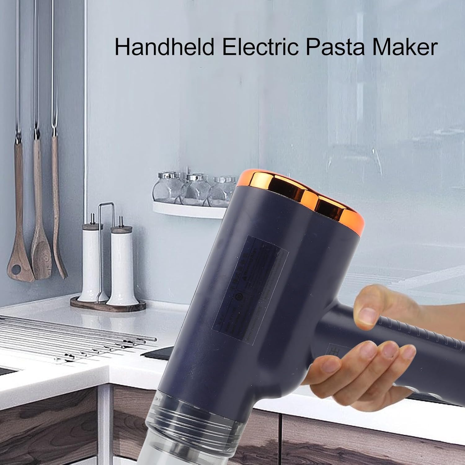 Handheld Electric Automatic Pasta Noodle Maker Labor Saving 304 Stainless Steel Portable Kitchen Tool (Blue)