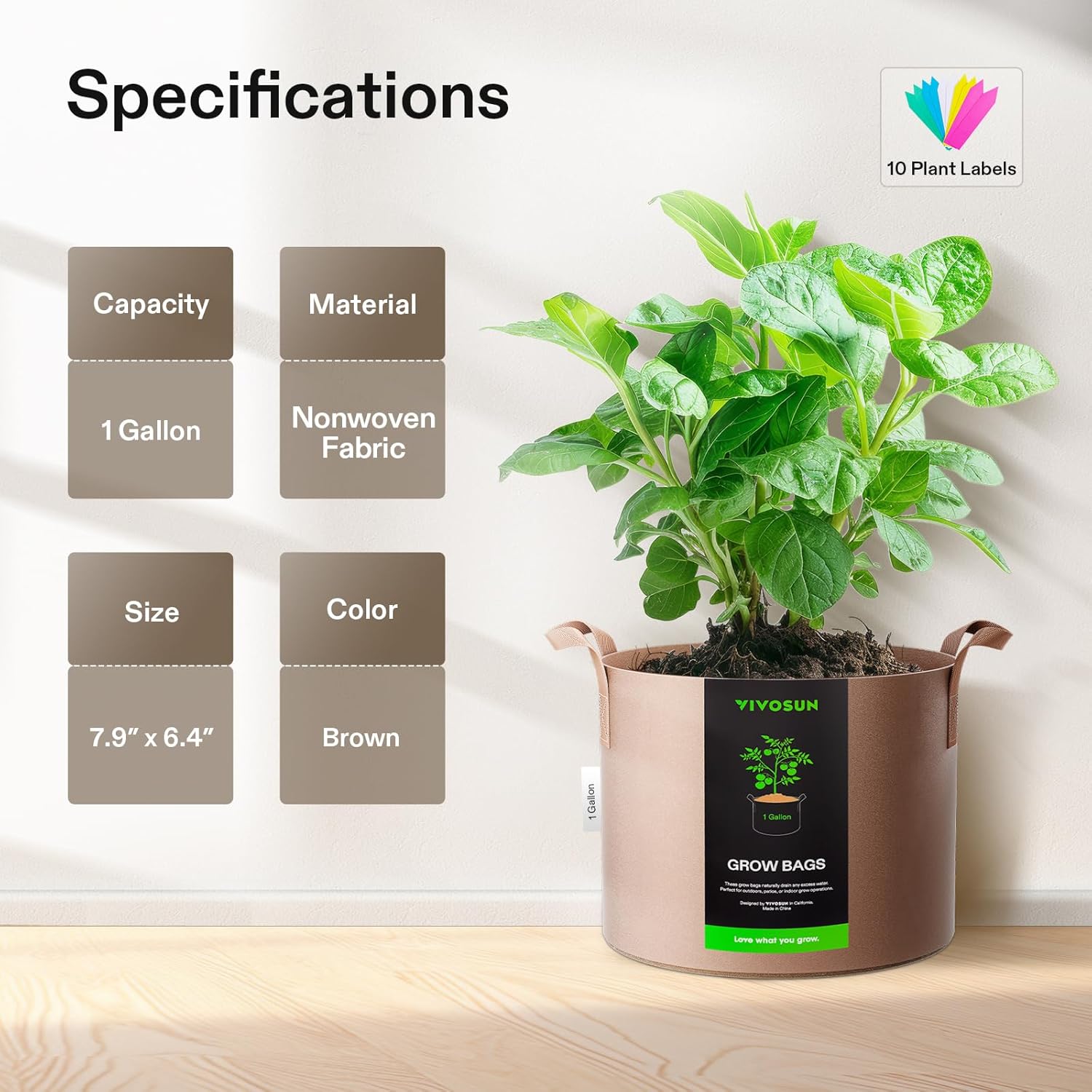 VIVOSUN 5-Pack 1 Gallons Grow Bags with 10Pcs Self-Watering Spikes, 7 Inch Hexagonal Terracotta Watering Stakes, Auto-Water Device, Planter Insert for Indoor & Outdoor Potted Plants