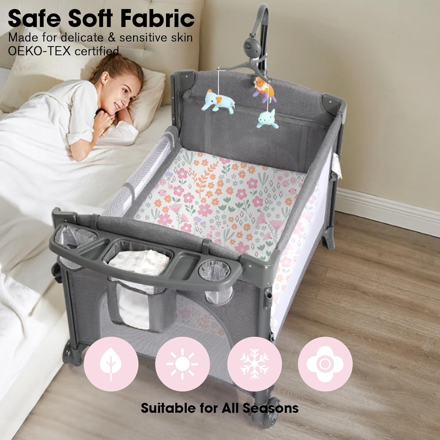 Little Grape Land Mini Crib Sheets 4 Pack, Pack n Play Sheets Fitted 38 x 26 for Boys and Girls, Pack and Play Sheets Compatible with Graco Pack n Play Playard, Sea Breeze - Image 3