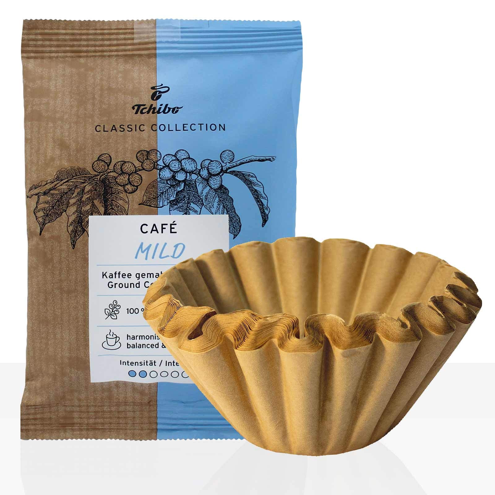 Tchibo Cafe Classic Mild 42 x 60g Kaffee gemahlen + 50 Korbfilter, Servicepaket