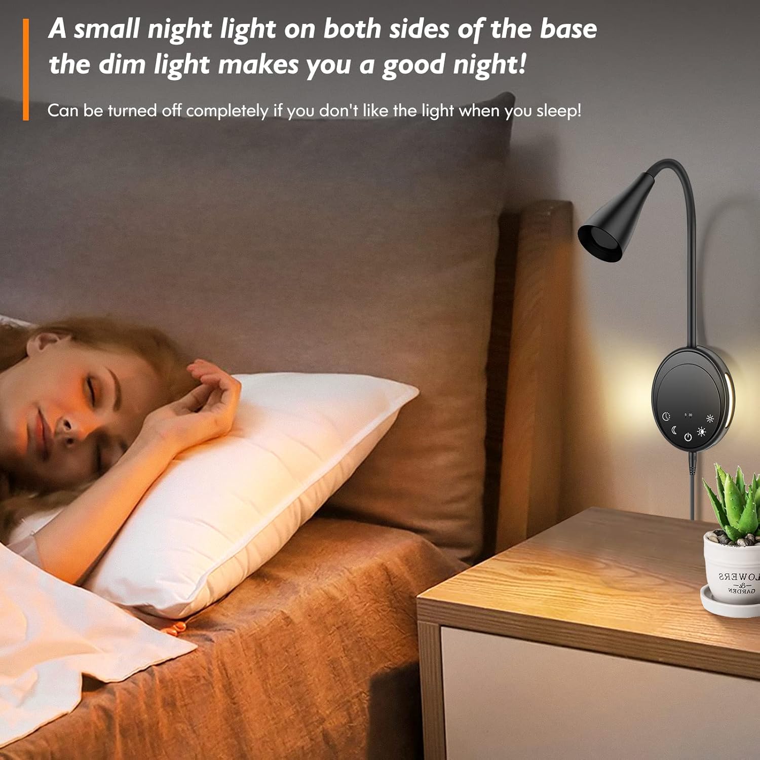 SANKEDOU Wall Mounted Reading Light, Bedside Headboard Lights with 5 Dimming & Color Temperature, USB Output, Night Light & Timers Function, Flexible Gooseneck 3000K-6000K Upgrade Bed Lamp (Black)