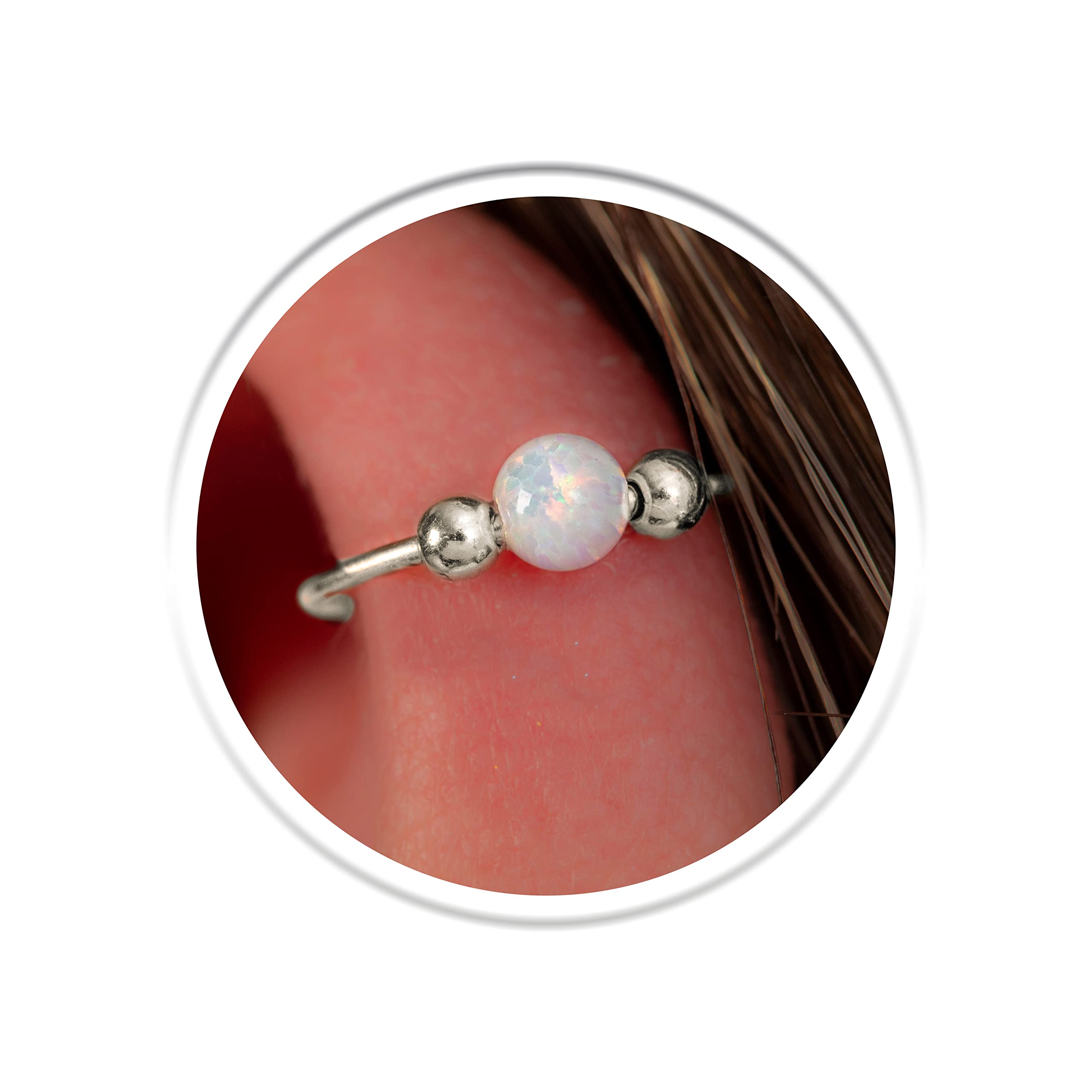 Silver Helix Ring Hoop With White Opal - 20 Gauge Cartilage Hoop 925 sterling silver - small opal earring hoop