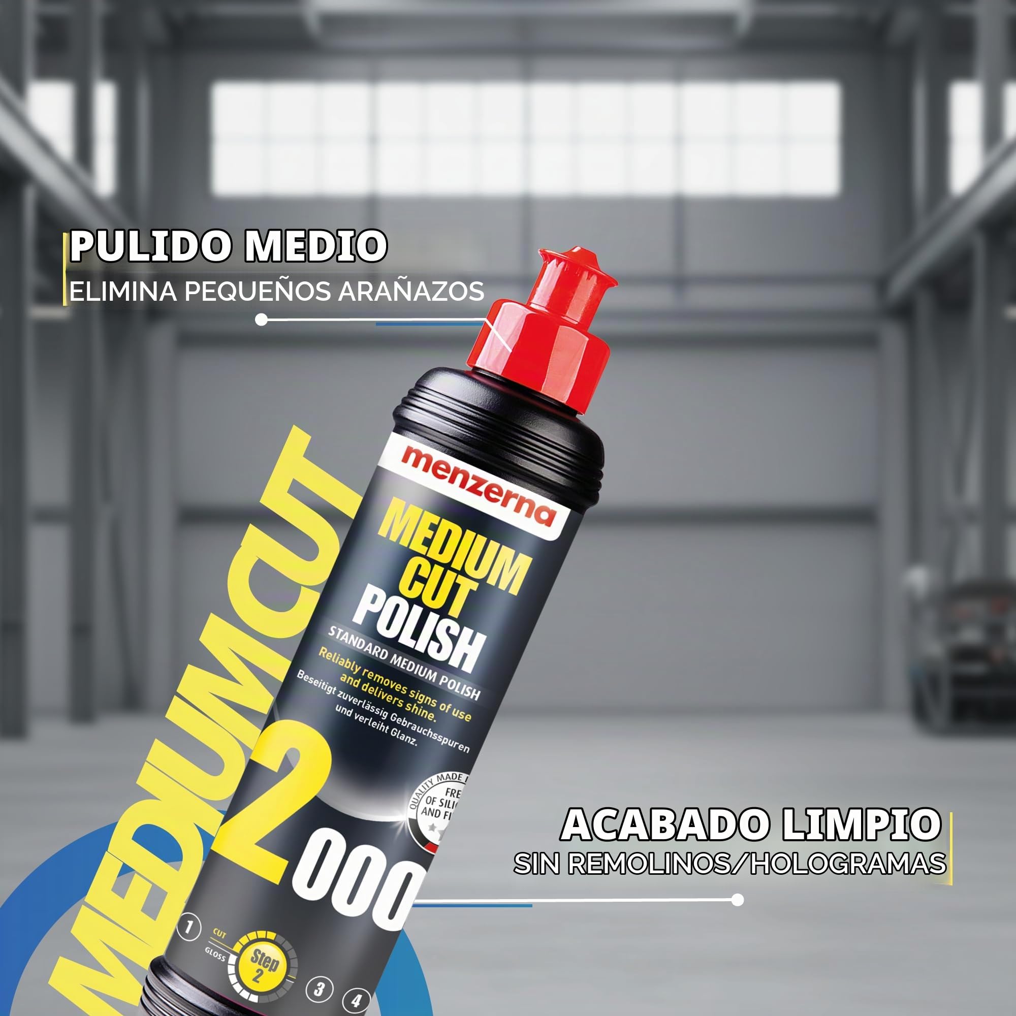 detailmate Set de pulido para coche - Menzerna Super Heavy Cut Compund HC1000 + Medium Cut 2500 + Super Finish SF3500 + 3x Menzerna acolchado 85 mm + paño de pulido de microfibra esponjoso