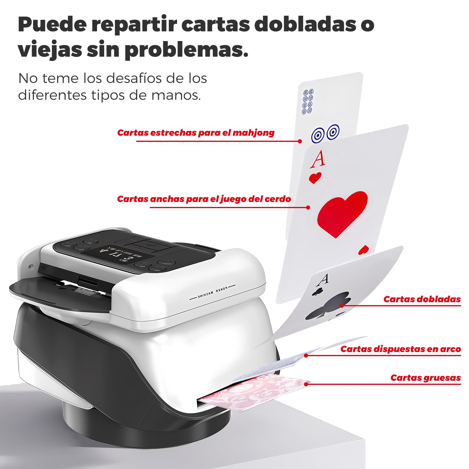Distribuidor automático de tarjetas y mezclador de tarjetas con función giratoria de 360°, asignación de tarjetas personalizable para tantos jugadores como desee, ángulo de salida versátil