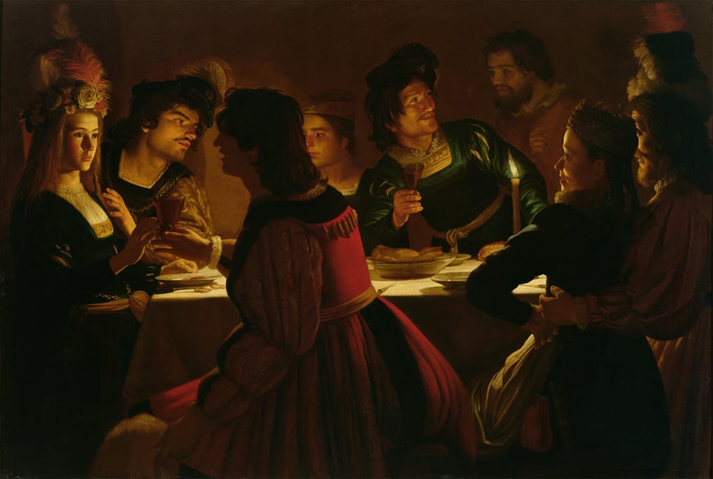ARTXLXXBN Famous Art Print Poster Vintage Wall Art Feast Scene with a Young Married Couple by Gerrit Van Honthorst Canvas Art Poster for Home Decor 60x90cm