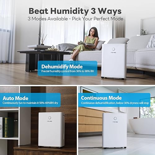 Miniatura 8 de Deshumidificador de 1500 pies cuadrados, deshumidificadores de 30 pintas para el hogar, deshumidificador silencioso para baño, sótano, dormitorio y