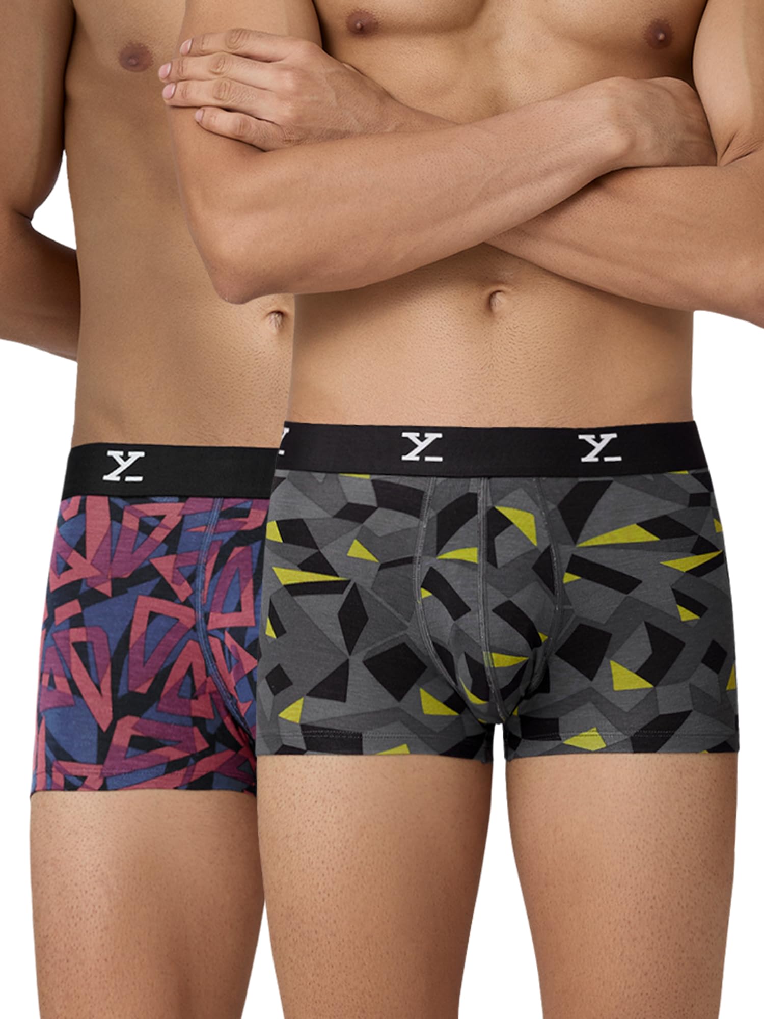 XYXXMen's Shuffle Micromodal Regular Fit Printed Antimicrobial Trunks with No Marks Waistband (Pack of 2)