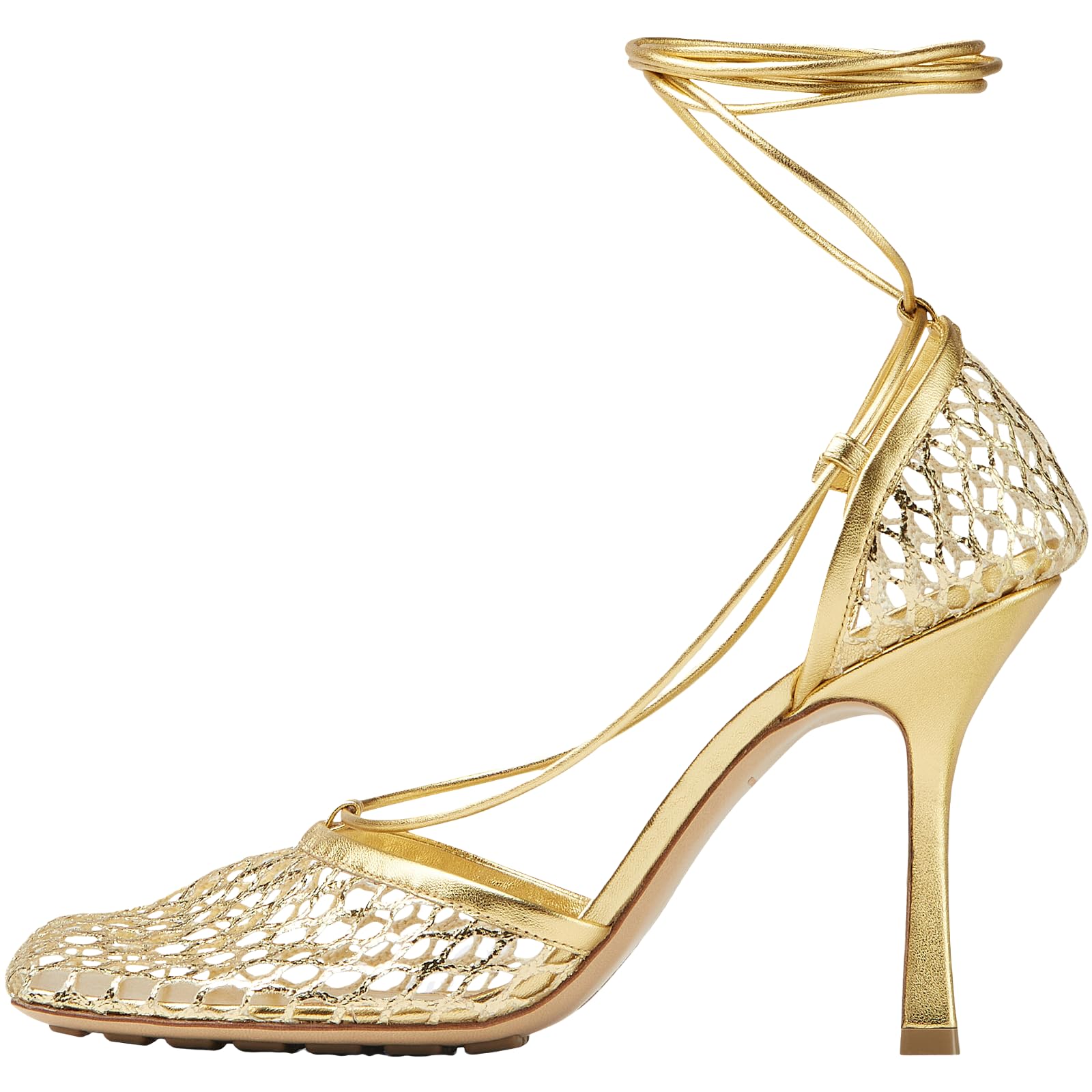 Olomisa Mesh Heels for Women - Wrap-up Heels with Square Toe & Strappy Fishnet Design