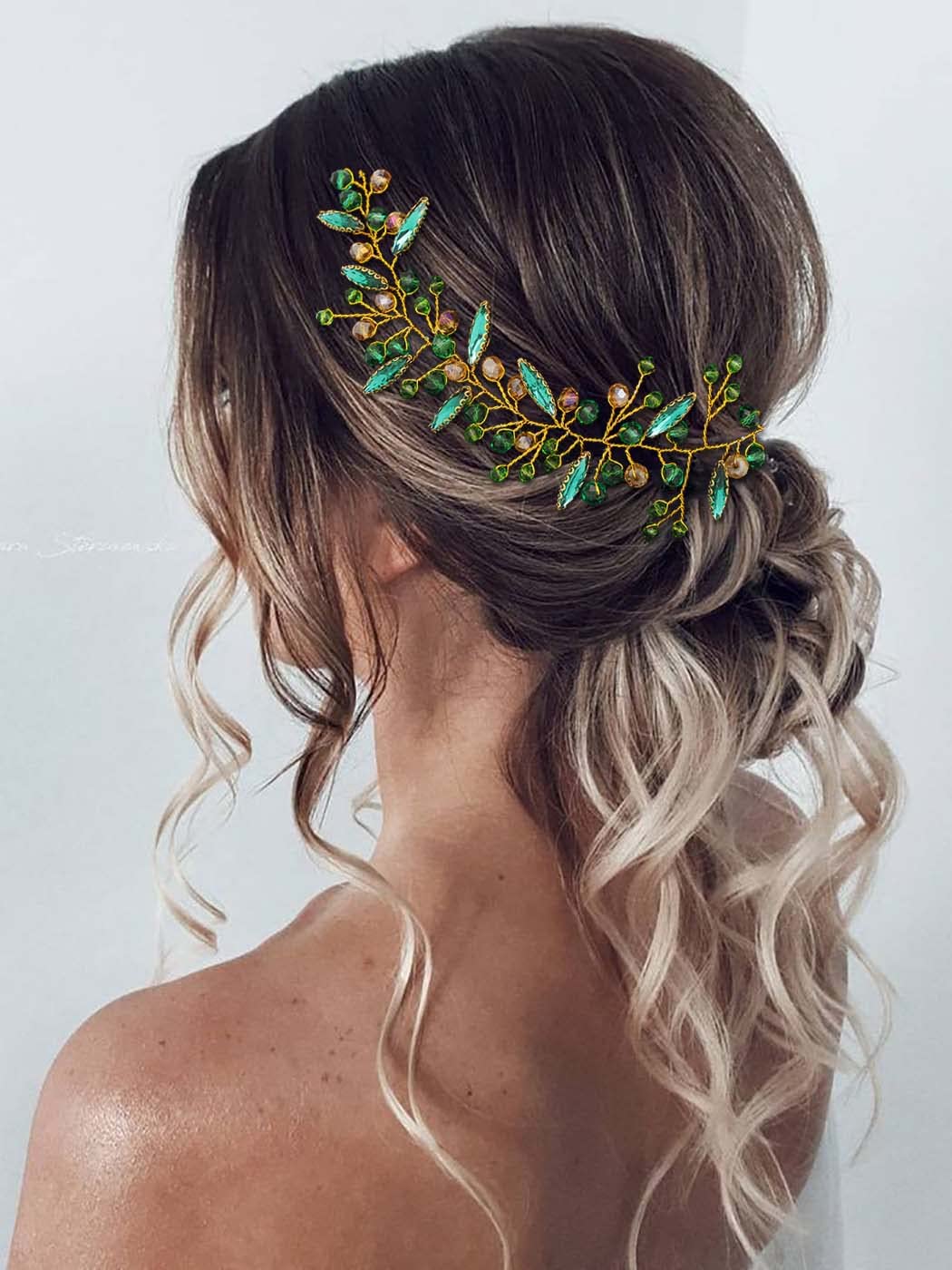 IYOU Diadema Boda Nupcial vid del pelo Cristal Verde diamantes de imitación Fiesta Tocado de dama de honor Accesorios para el cabello para Mujeres