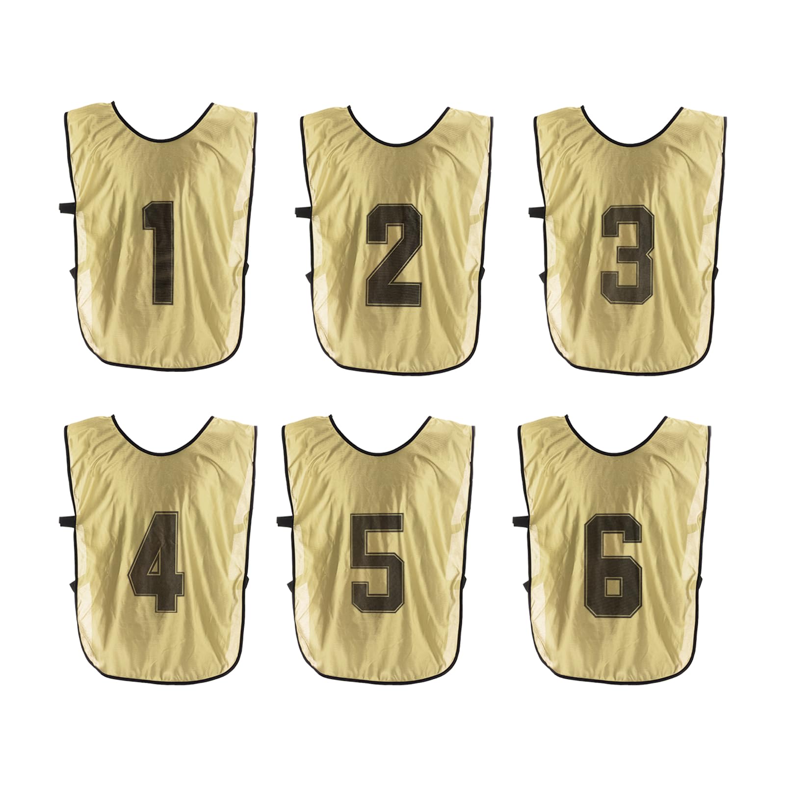 PATIKIL Soccer Training Vest, 6 Pack Team Sports Pinnies Reversible Numbered Soccer Practice Pennies Jerseys Bibs with Belt for Children, 18 Inch Gold