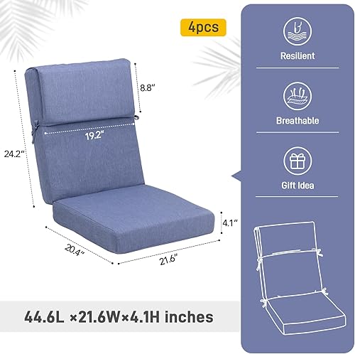 Miniatura 6 de Aoodor Juego de 4 cojines para sillas de patio de 44 x 21 pulgadas, resistentes a la decoloración y al agua, relleno de espuma de esponja, color