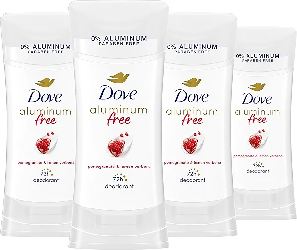 Dove Aluminum Free Deodorant for Women 4 Count Pomegranate and Lemon Verbena 72 hour odor protection 2.6 oz