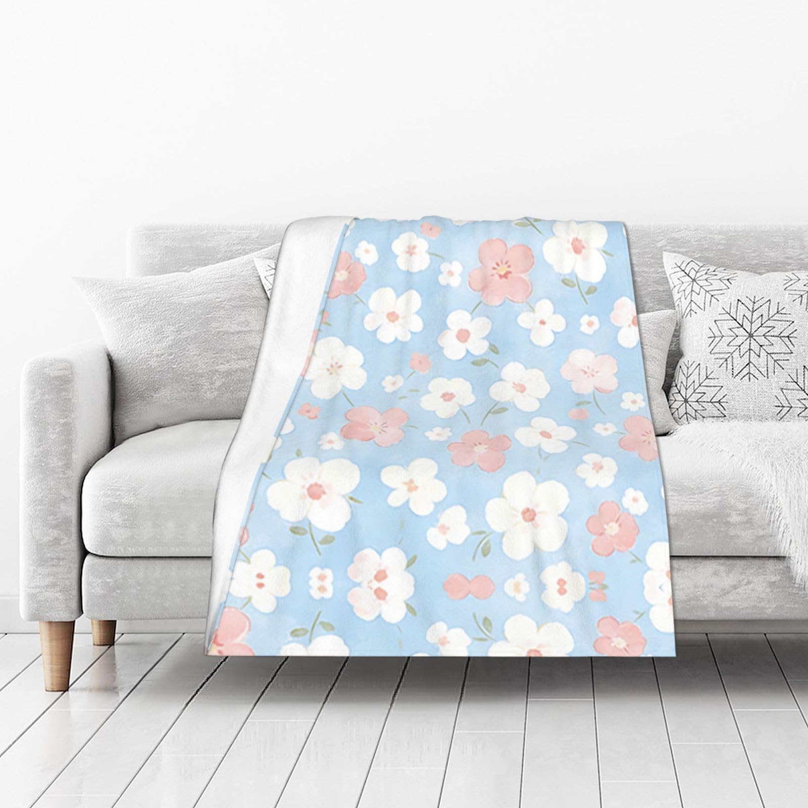 DUYIOKH Cloudy Petals Print Thick Throw Blanket, Blanket for Couch Bed Warm Travel Blanket for Camping Movie Night