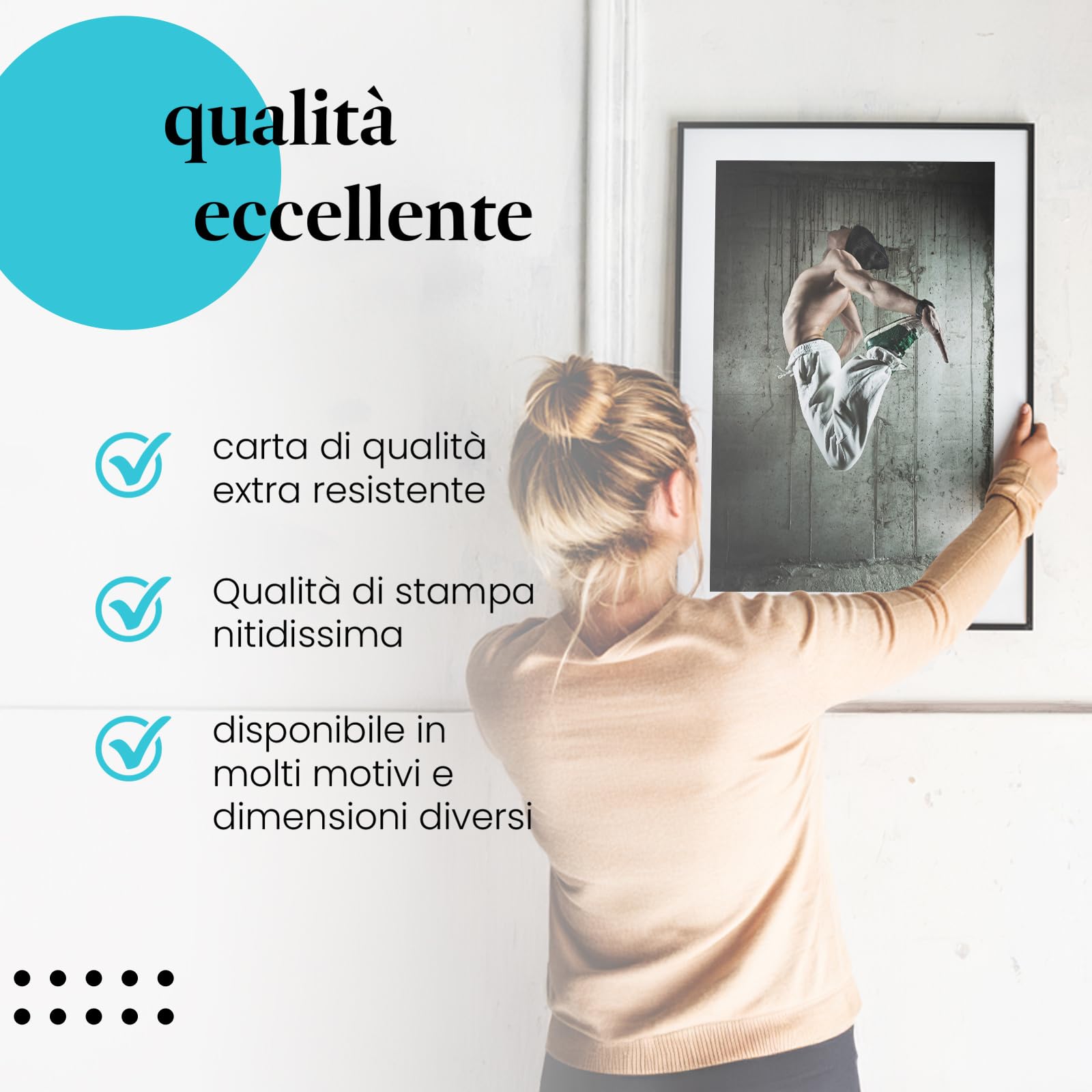 Postereck - 0518 - Hip hop, ballerino uomo salto danza musica strada - Decorazione da Parete, Stampa Artistica, Arredamento Interni, Stampa Fotografica - Tela - 100,0 cm x 75,0 cm
