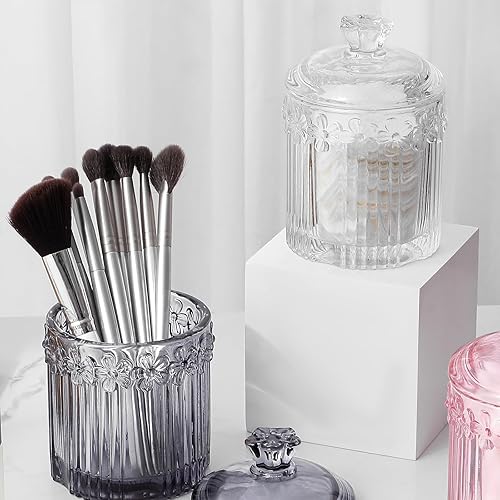 Miniatura 6 de rejomiik Paquete de 2 tarros de vidrio con tapas para boticario, accesorios de baño, organizadores de tocador y recipiente de almacenamiento de