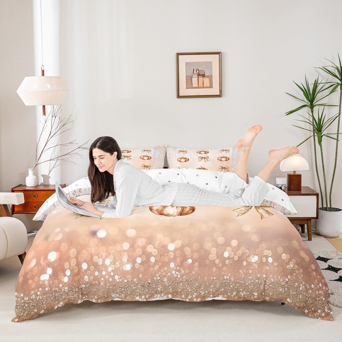 Homewish Święto Dziękczynienia poszewka na kołdrę super king size pomarańczowa dynia kokarda poszewka na kołdrę jesień żniwa zestaw pościeli brokat kokarda zestaw pościeli