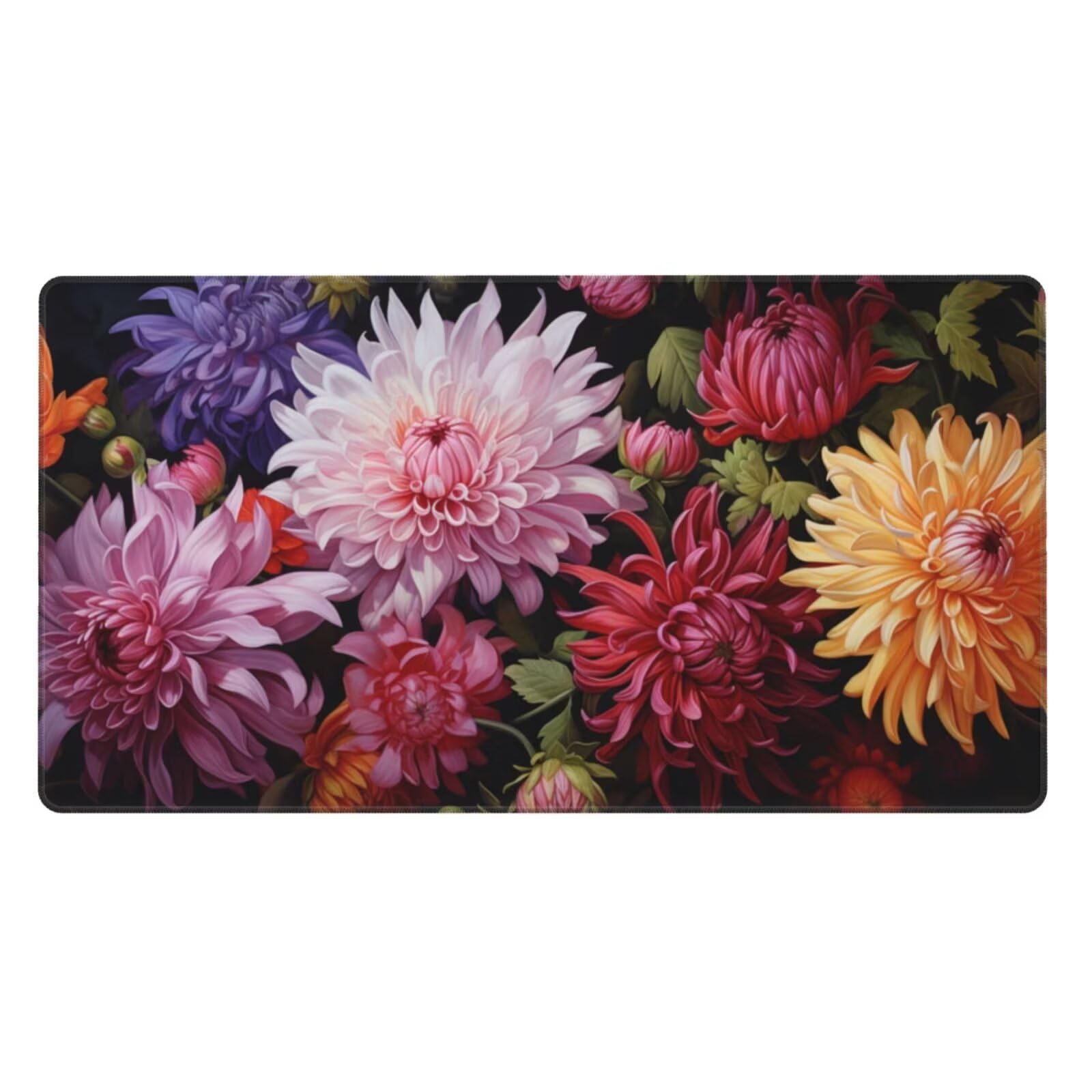 Gaming Mauspad XXL 1200x600x3mm Mousepad Verlängertes Groß Mauspad Schreibtischauflage,Genähte Kanten rutschfeste Gummibasis,Verbessert Präzision Geschwindigkeit Office Farbige Chrysanthemen L-2508