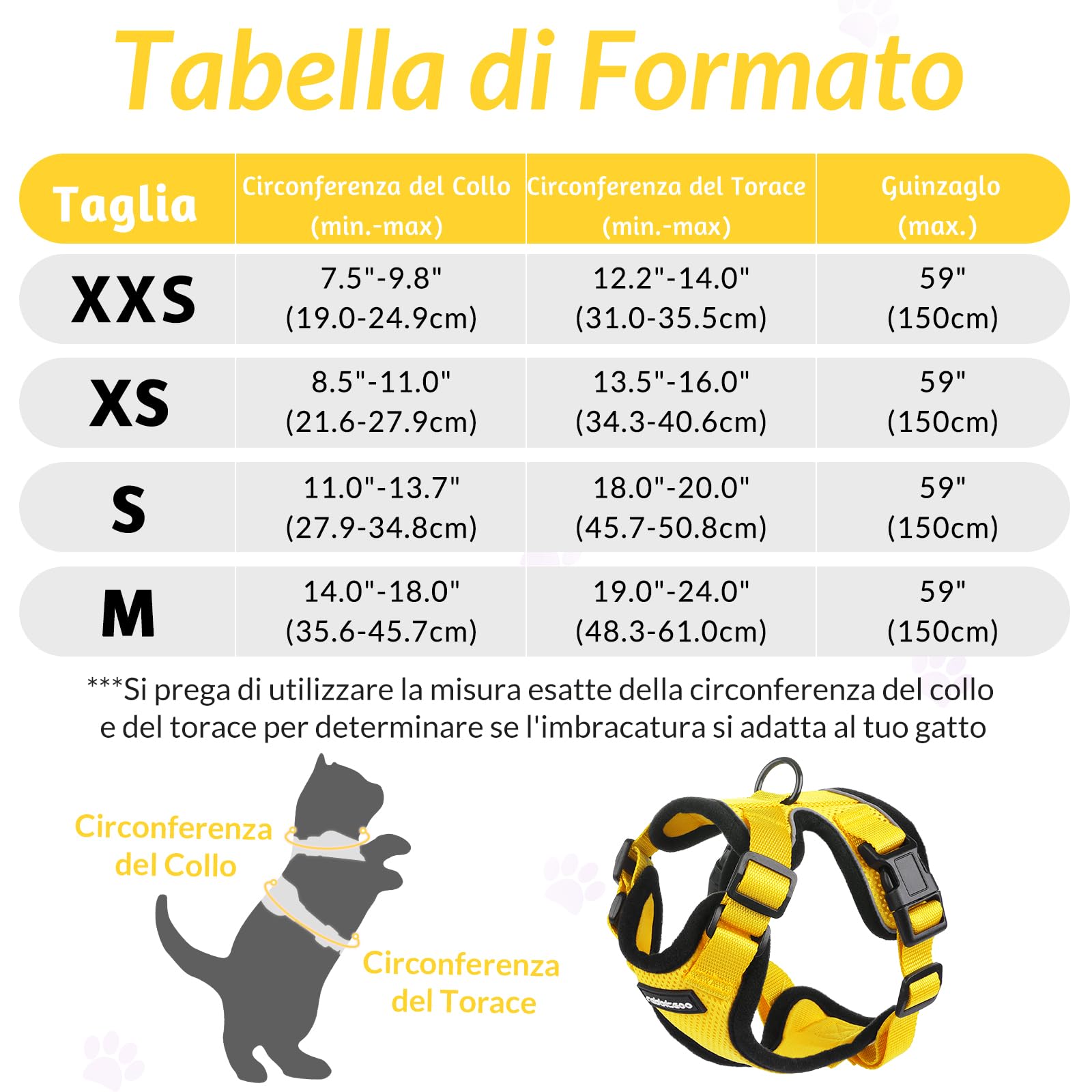 rabbitgoo Pettorina Gatto Antifuga con Guinzaglio, Guinzaglio per Gatti Regolabile, Pettorina Cane Taglia Piccola Riflettente, Imbracatura Gatto Adulto in Maglia Traspirante per Camminare, Giallo, XS