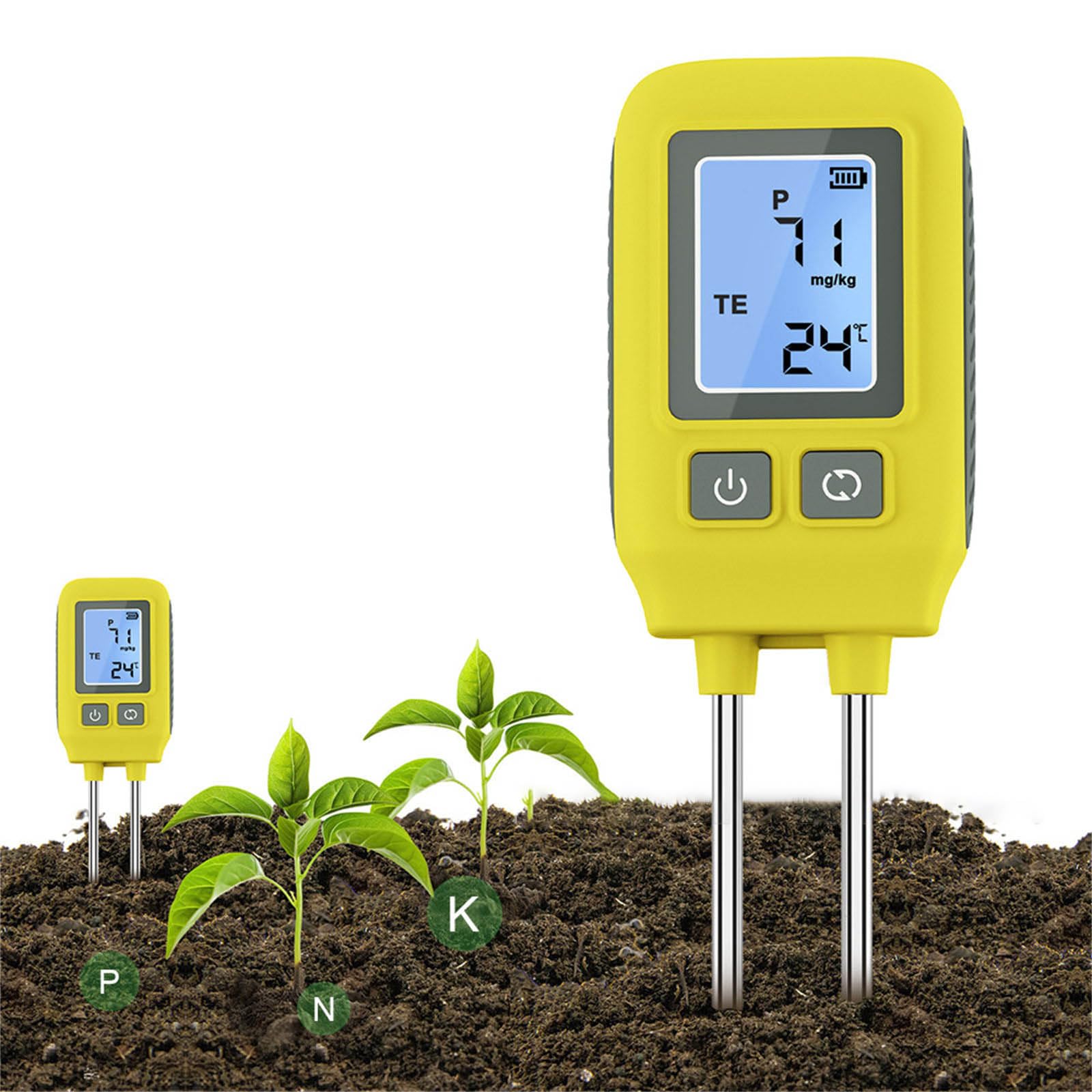 Testeur de sol 4 en 1 avec sondes en acier, surveillance de la température