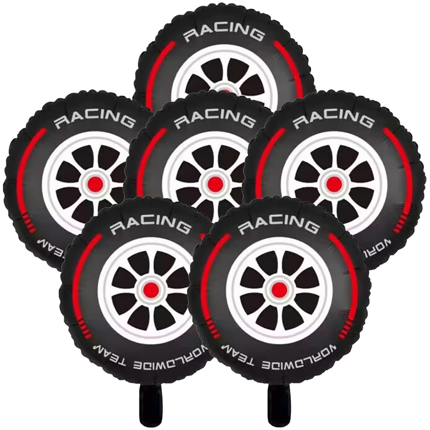 Elyebxj 6Pcs 17in Round Aluminium Foil Wheel Balloons, Red Stripe Decorative Tire Balloons for Birthday Party Race Car Party Decorations