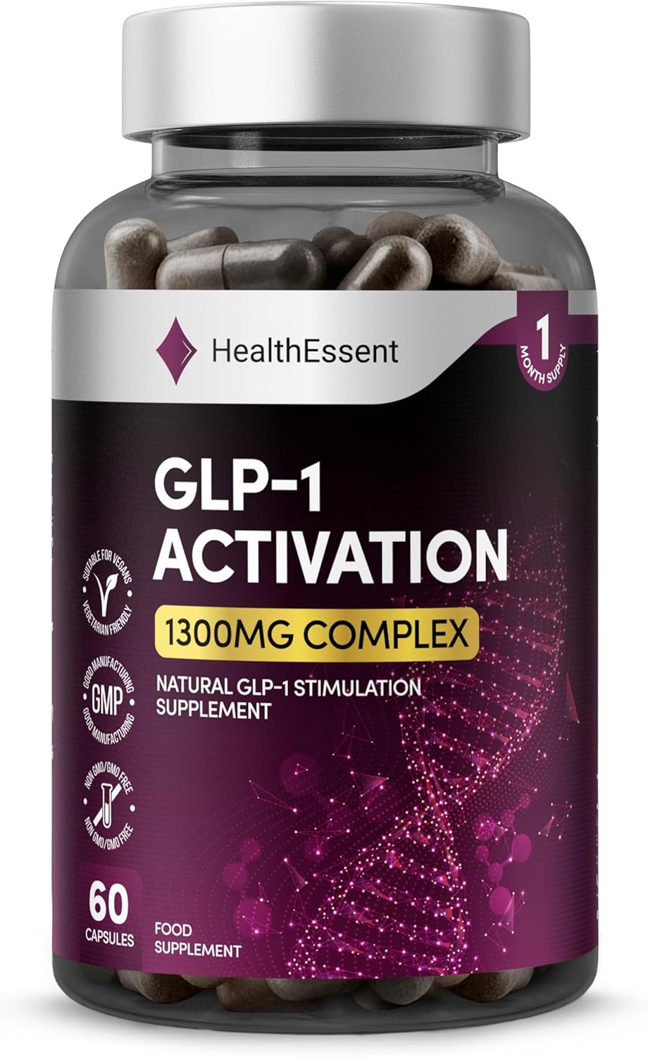 GLP -1 Support Complex 1300mg – Advanced Appetite & Gut Support Supplement with Eriocitrin, Green Tea Extract, Hops Flower & Probiotics – 60 Vegan Capsules