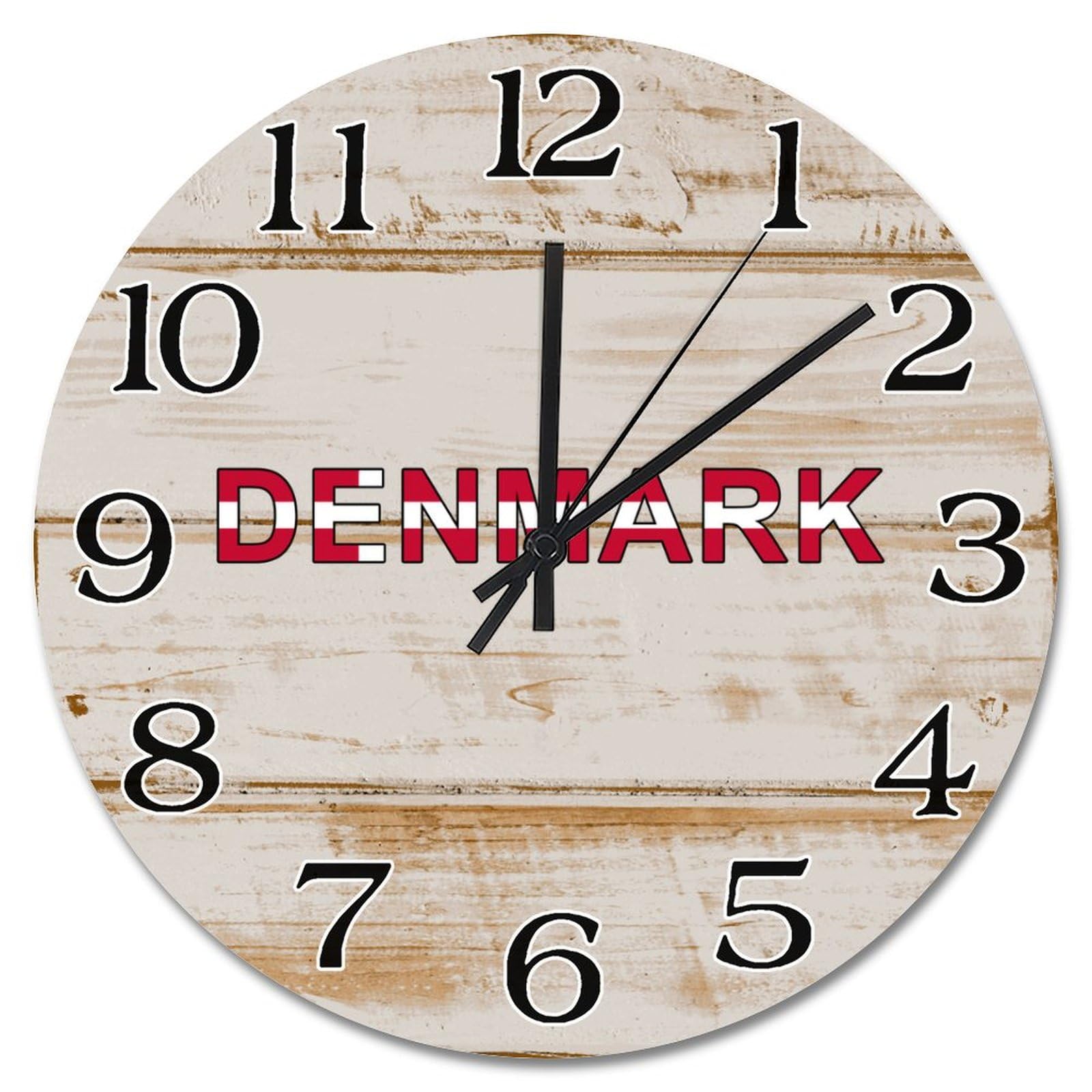Horloge murale en bois drapeau Danemark 38 cm silencieuse