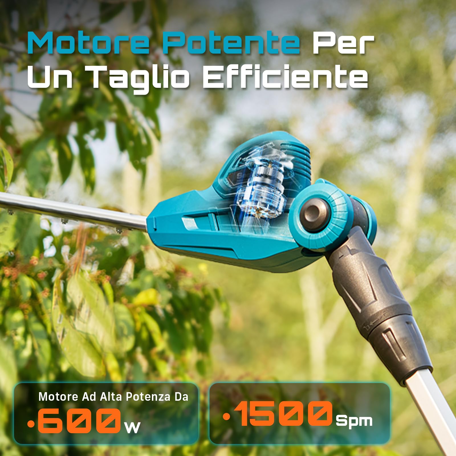 SEESII Tagliasiepi Telescopico a Batteria 2,6 m, Tagliasiepi a Batteria da Giardino con Lama Doppia da 40 cm, 2 * Batterie 4.0Ah, Testa Girevole a 135°, Potente per Siepi, Alberi e Arbusti
