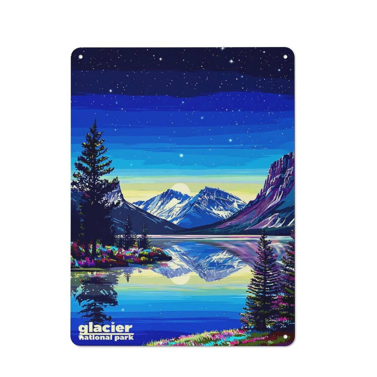 Junmoney Glacier National Park's Enchanted Night Retro Metal Sign 40X30cm, Classic Pub Decor For Cafe, Pub, Workshop Or Home Bar, For Casual British Interiors