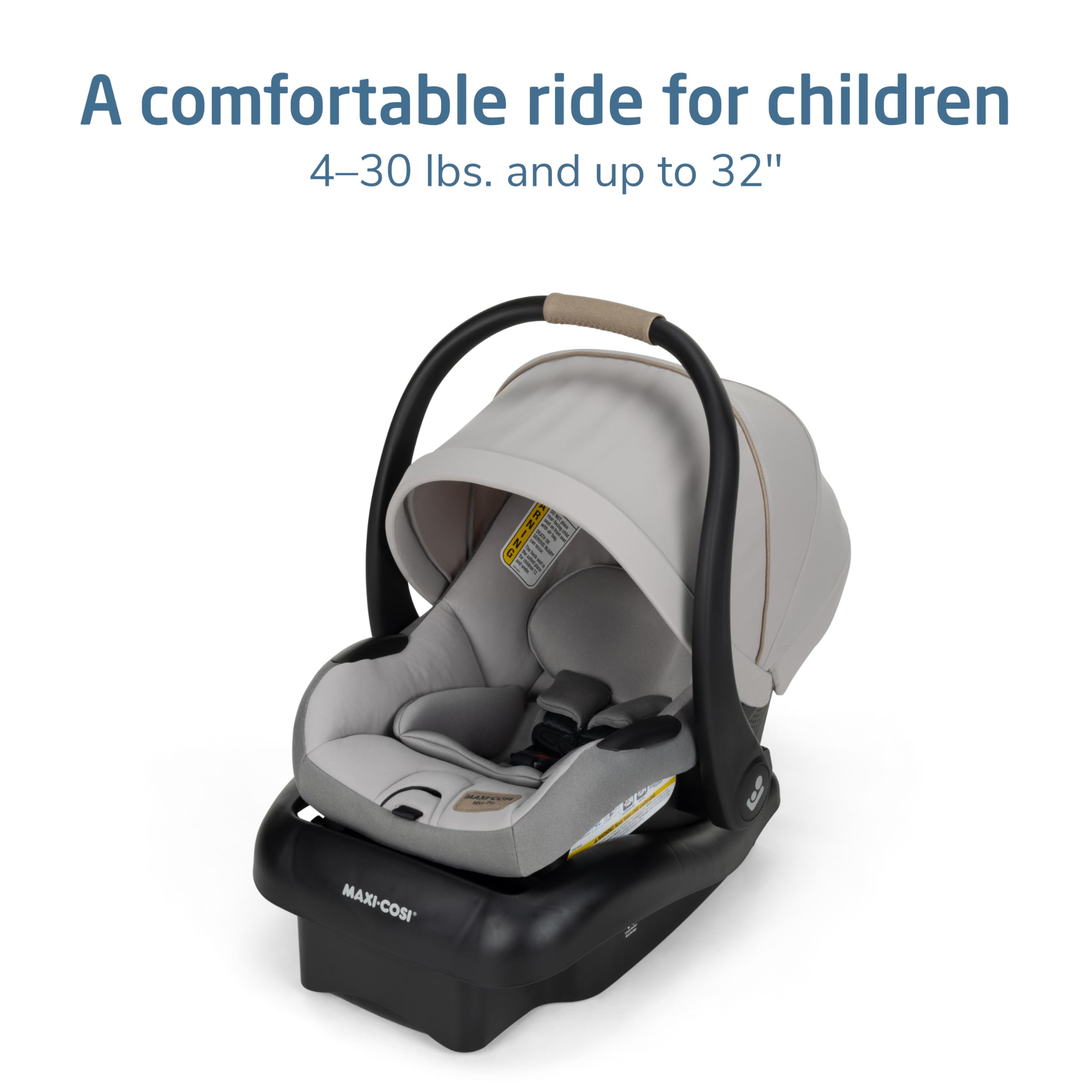 Maxi-Cosi Mico Pro Baby Infant Car Seat with Base, Ventilated Chair, Soft Headrest Pad, Easy-Install Latch, Adjustable Belt Guide, 3-Position Base, Stroller-Ready, 4-30 lbs, up to 32 in, SeaDrift