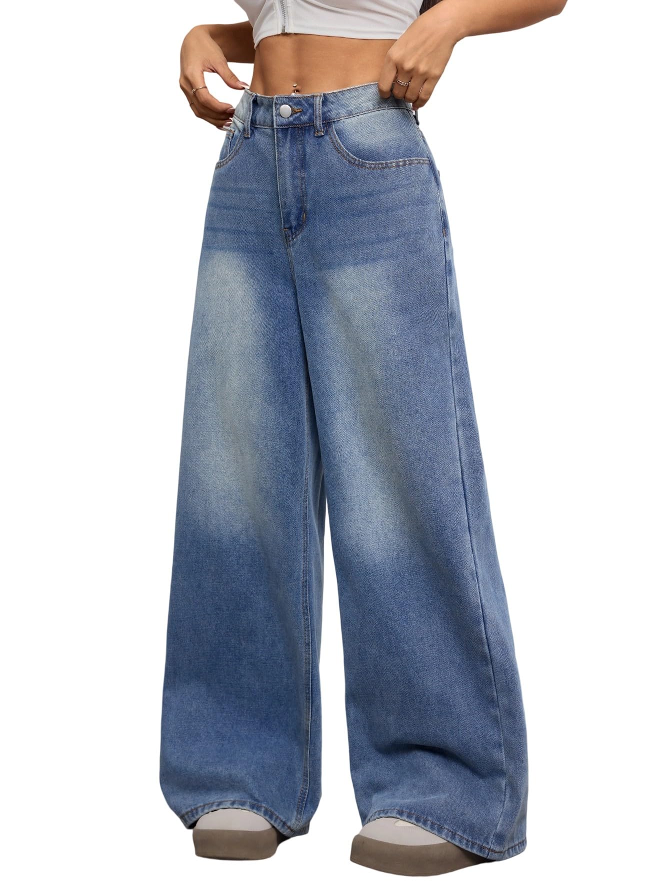 Womens Baggy Jeans Wide Leg Denim Pants Y2k 90s Vintage Hip Hop Loose Long Trousers Streetwear