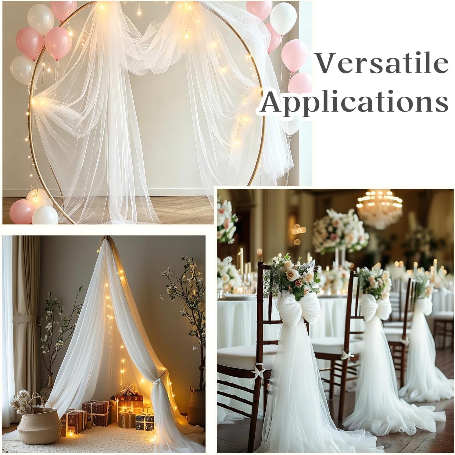 HoldOneLight 3MX1.6M Article 6 Rideaux de fond en tulle blanc transparent pour fêtes et mariages - Rideaux infroissables comme arrière-plan pour fête, cérémonie, décoration de scène