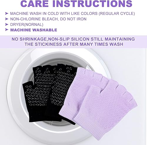 Miniatura 6 de Eurzom 2 pares de guantes de yoga antideslizantes para mujer, guantes de pilates sin dedos con agarres para yoga, fitness, entrenamiento, deportes,