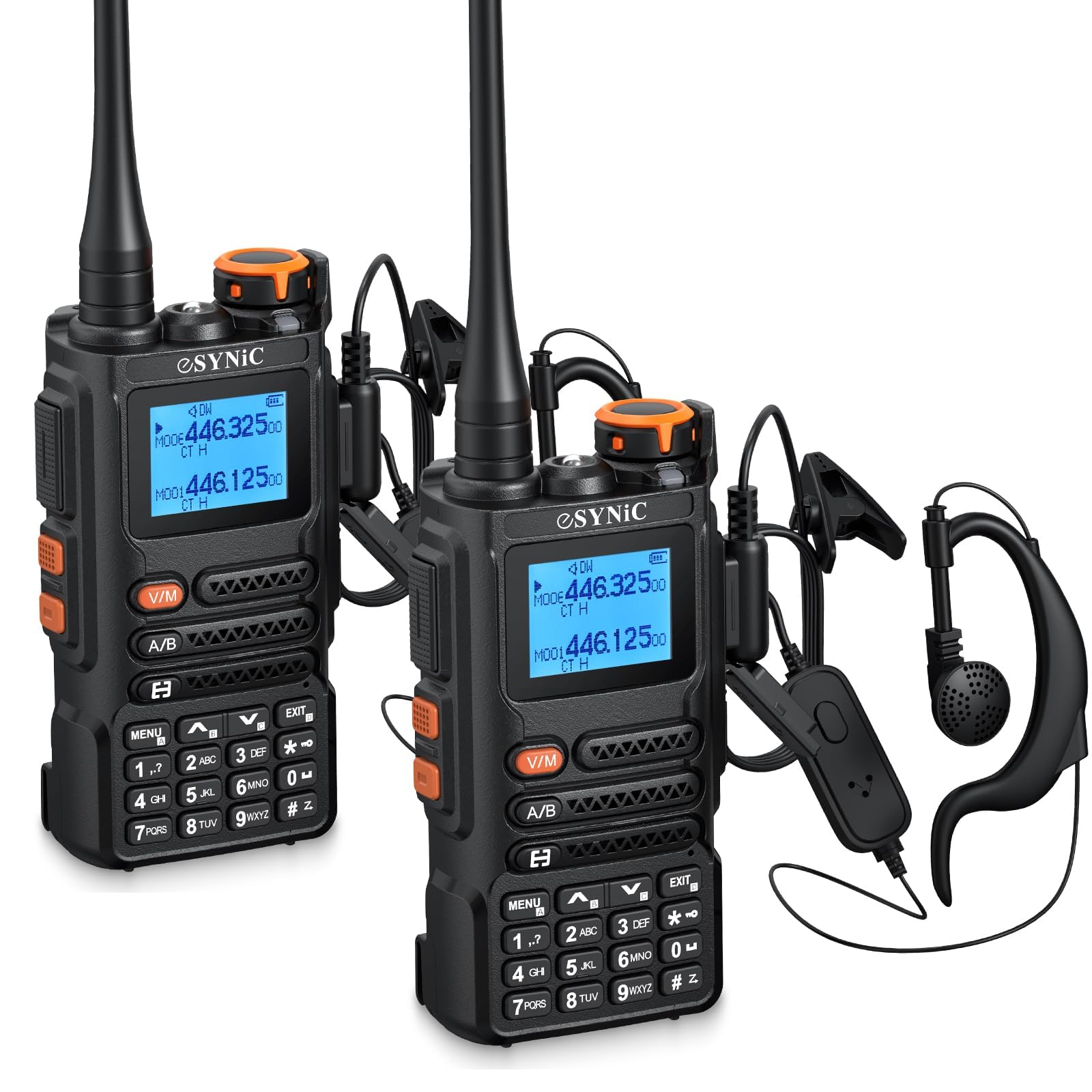 eSynic 2PCS Walkie Talkie Profesional, Walkie UV5R Pro de Largo Alcance 5km con VOX, 999 Canales VHF & UHF Banda, Carga USB C Compatible con Pantalla LCD DTMF FM de Doble Banda