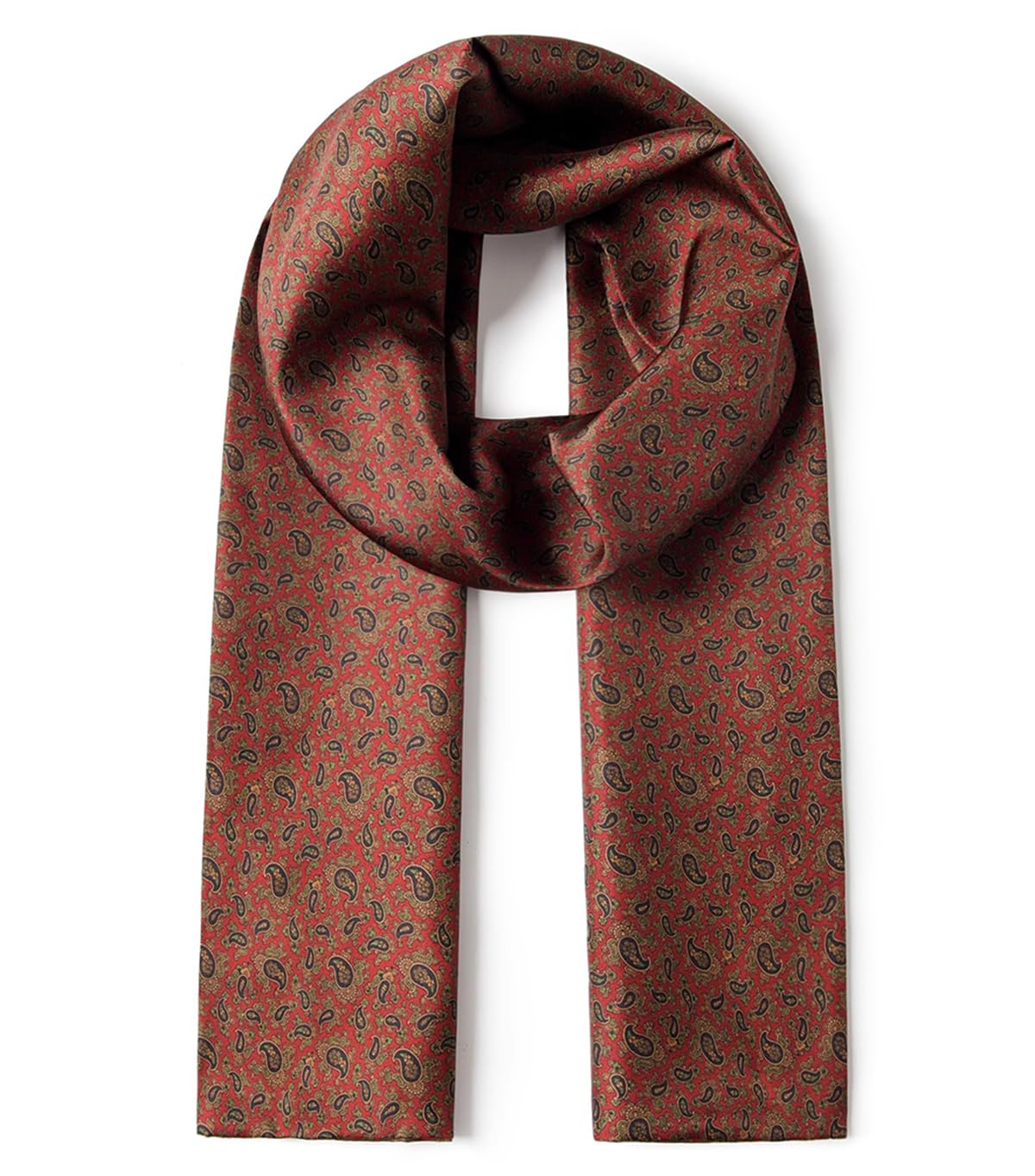 XUYUZUAU Men Silk Scarves 100 Silk Scarf Twill Double Layer Neckwear Wrap Casual Formal Business 170x22cm (Paisley Pattern Red)