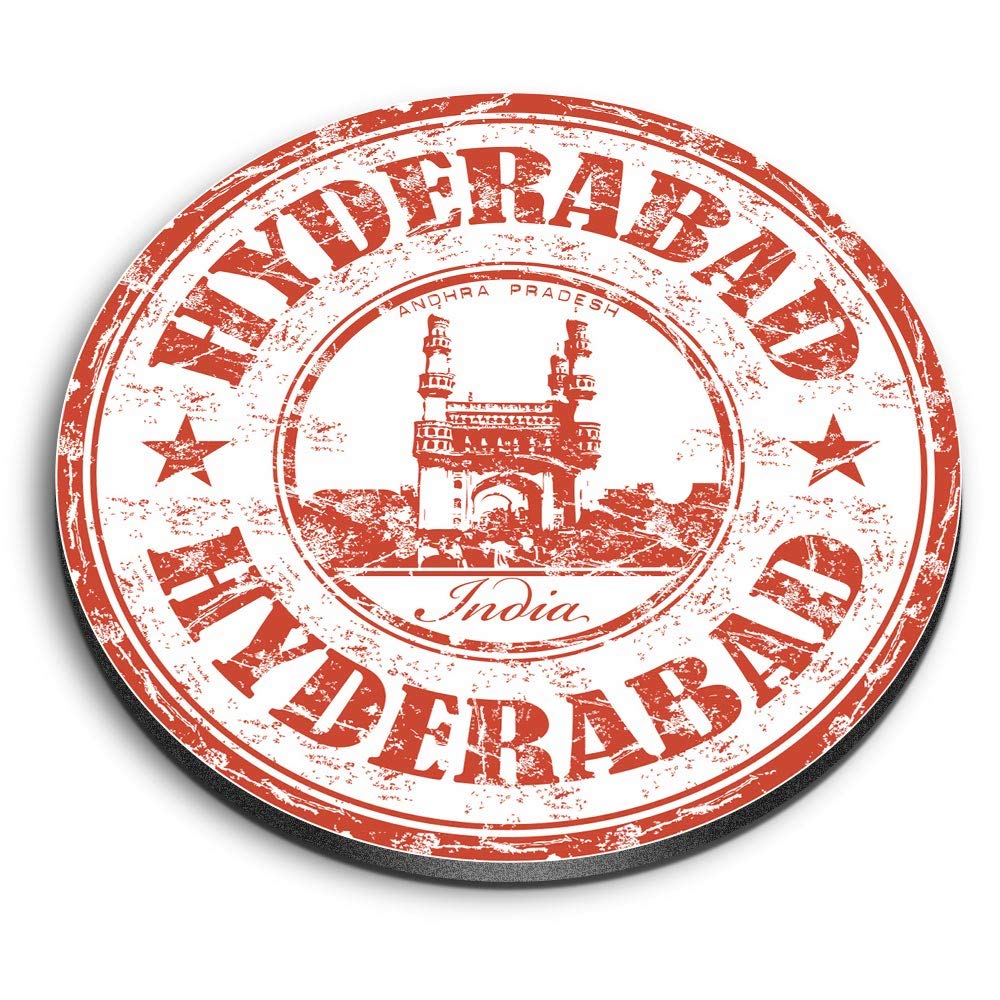 Destination Vinyl Ltd Multicolor 1 X Round Mdf Magnet - Hyderabad India Indian Travel Stamp 4744