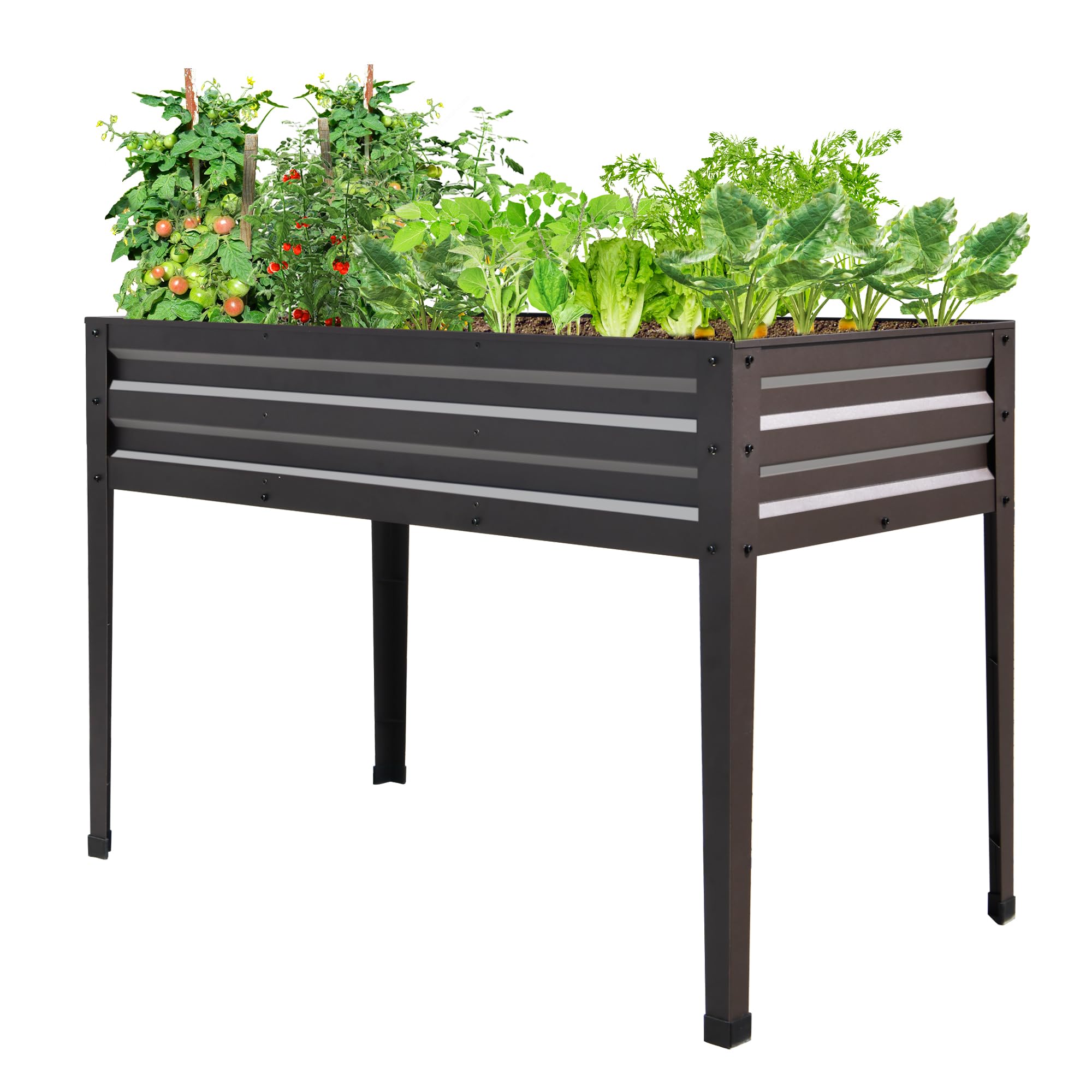 HANLIKO 48×24×32 in Raised Garden Bed, Galvanized Raised Garden Bed with Legs 400lb Capacity, Metal Elevated Raised Planter Box Outdoor with Drainage Holes for Backyard, Patio, Balcony