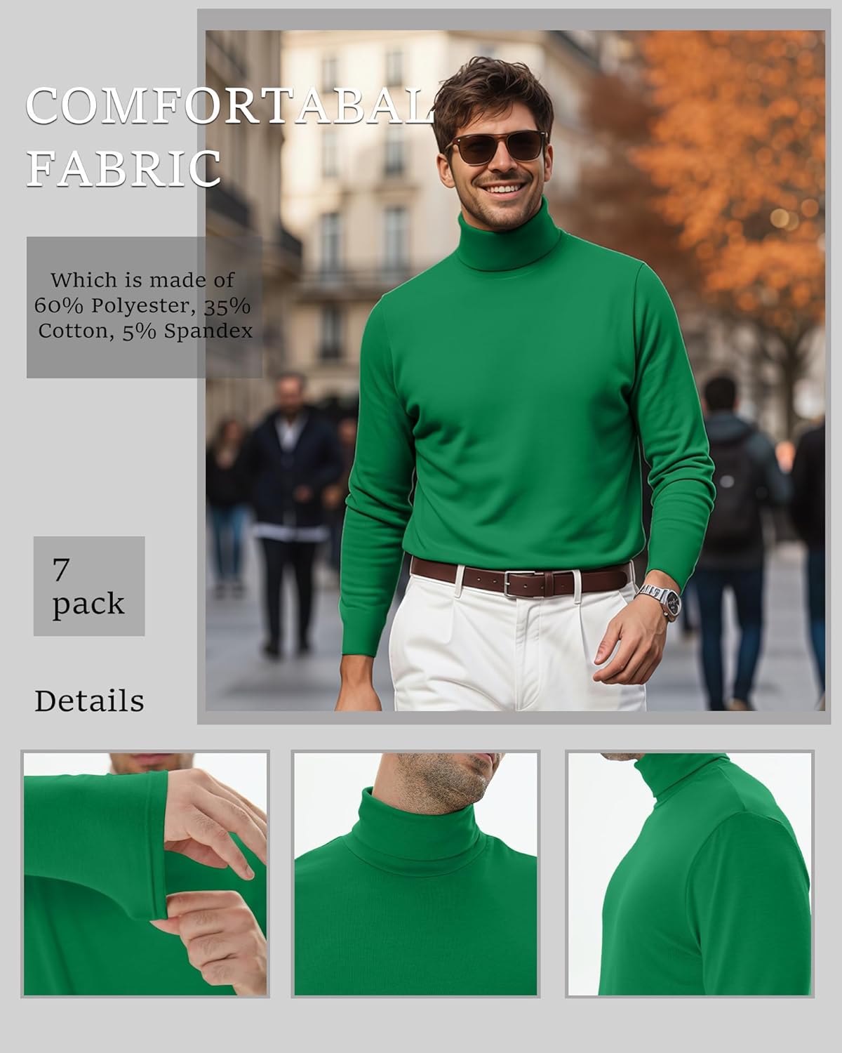 7 Pack Mens Big and Tall Turtleneck Shirts Long Sleeve Crewneck Top Plus Size Loose Fit Shirt - Image 4