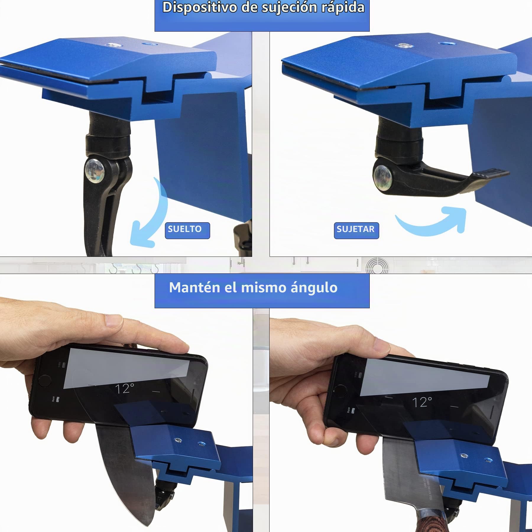 Afiladores de Cuchillos, CWOVRS Kit de Afilador de Cuchillos de Abrazadera Rápida Kit de Sistema de Afilado de Cuchillos de ángulo Fijo con Sistema de Sujeción Abrasivo para Pulido Fino, 6 diamantes