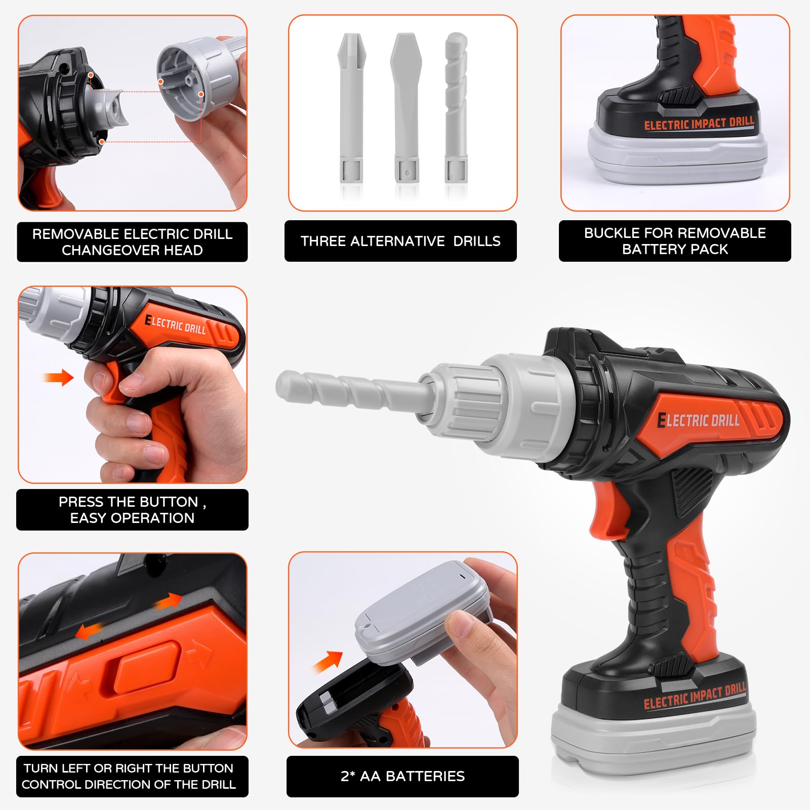 Breibowski Toddler & Kids Tool Set with Electric Drill, 43 PCS STEM Educational Pretend Play Kit for Ages 3-8 - Realistic Tools & Portable Toolbox, Learning Gift for Boys & Girls (Orange/Black)?