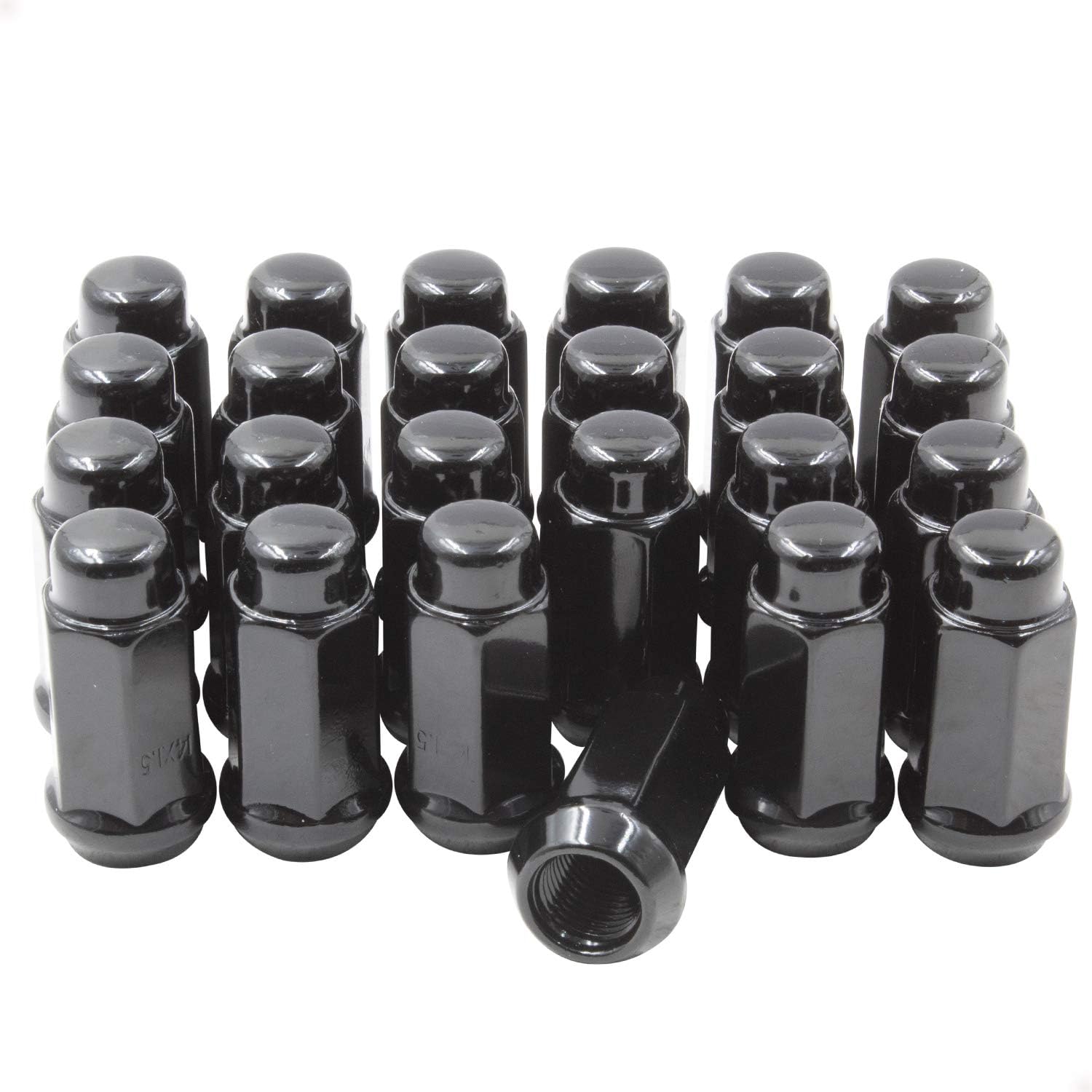 Wheel Accessories Parts 24 Pcs M14x1.5 14x1.5 Thread Bulge Acorn 1.75" Long Lug Nuts Black 3/4" 19mm Hex Fits Cadillac Escalade ｜ Chevy Silverado 1500 ｜ GMC Sierra1500 ｜ Ford F150 ｜ RAM 1500