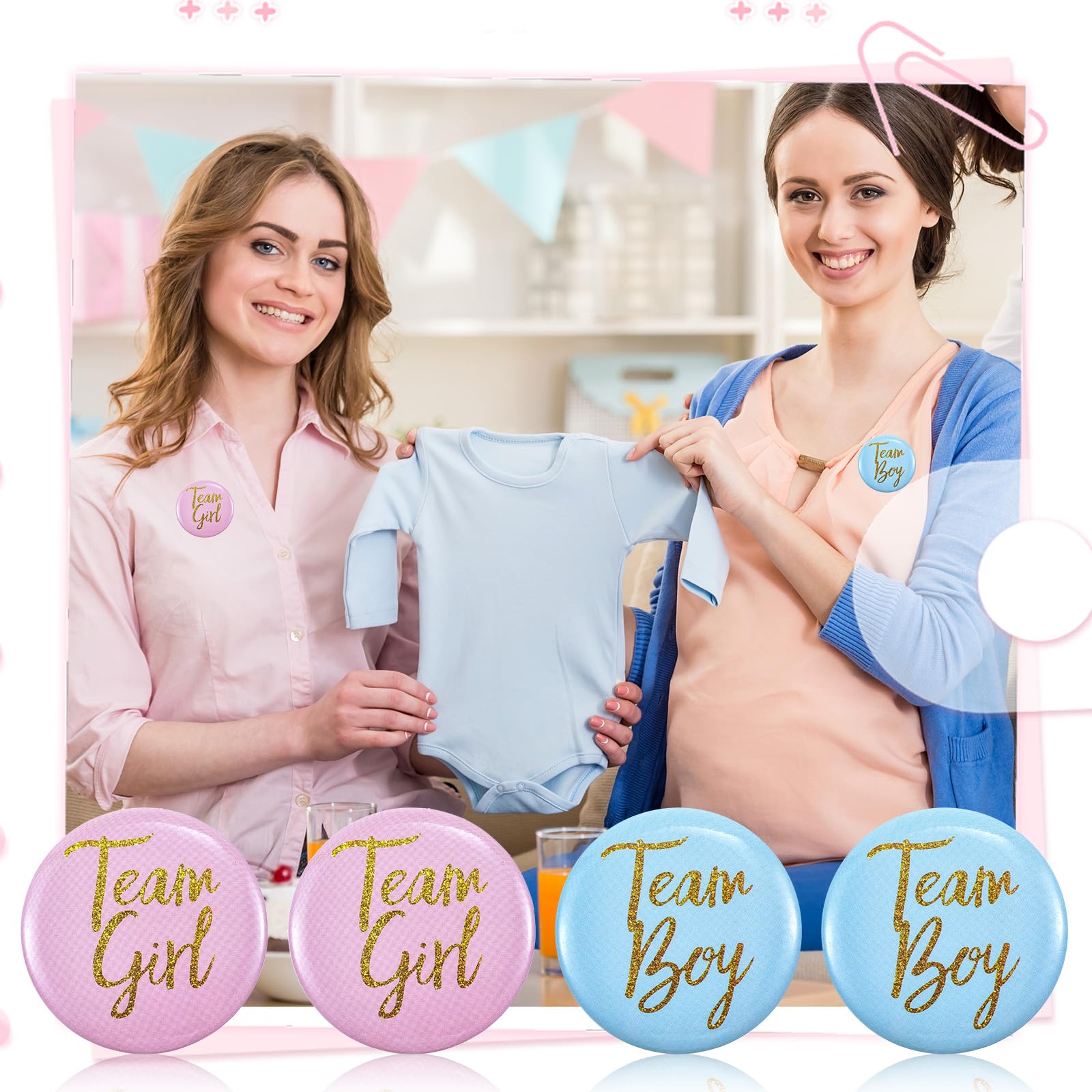 Ouligay Lot de 30 badges révélateurs de sexe 4,5 cm rond Pinback bleu et rose