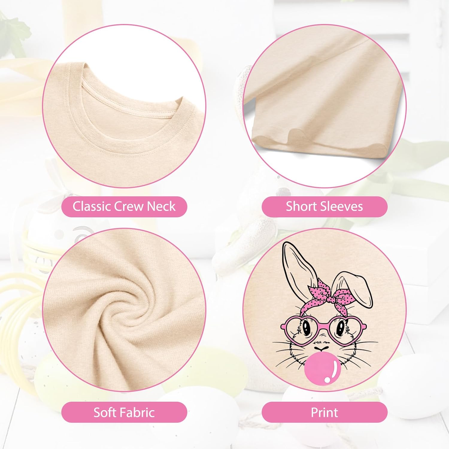 Easter Bunny Shirt for Women - Cute Graphic Tee with Bunny Easter Eggs, Funny Casual T-Shirt for Spring Tops - Image 5